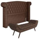 Cabeceira Cama Box Casal 140cm Provença E Recamier P02 Sintético Camel - Mpozenato