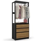 Guarda Roupas Closet Modulado Aberto E Organizador Com 3 Gavetas Verona Batrol Preto