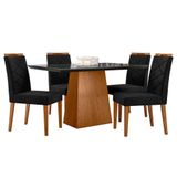 Mesa De Jantar 135x90cm Ambiente Bárbara Com Vidro E 4 Cadeiras Caroline Ype Veludo Preto