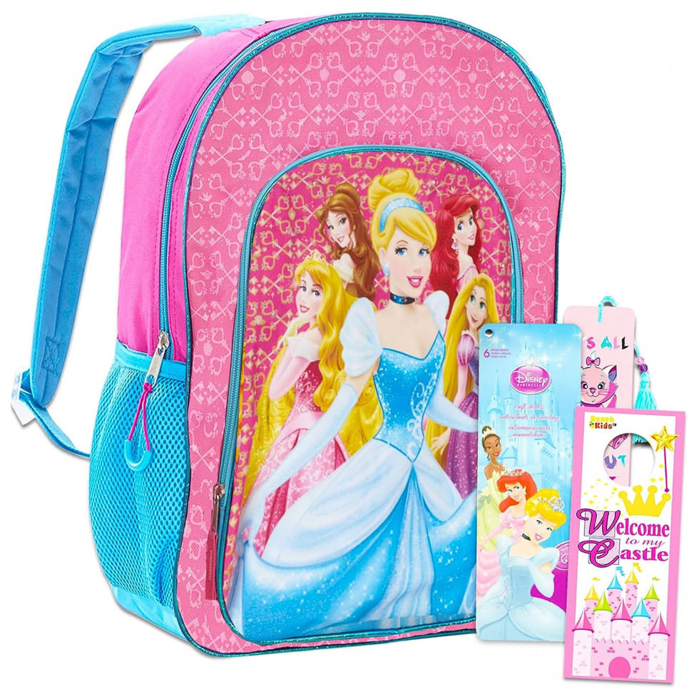 Mochila Escolar Infantil Disney Princesas Com Adesivos Para Criancas A Partir De 6 Anos, Rosa