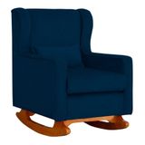 Poltrona De Amamentação Aconchego Balanço Tecido Suede V8 Decor Azul Marinho