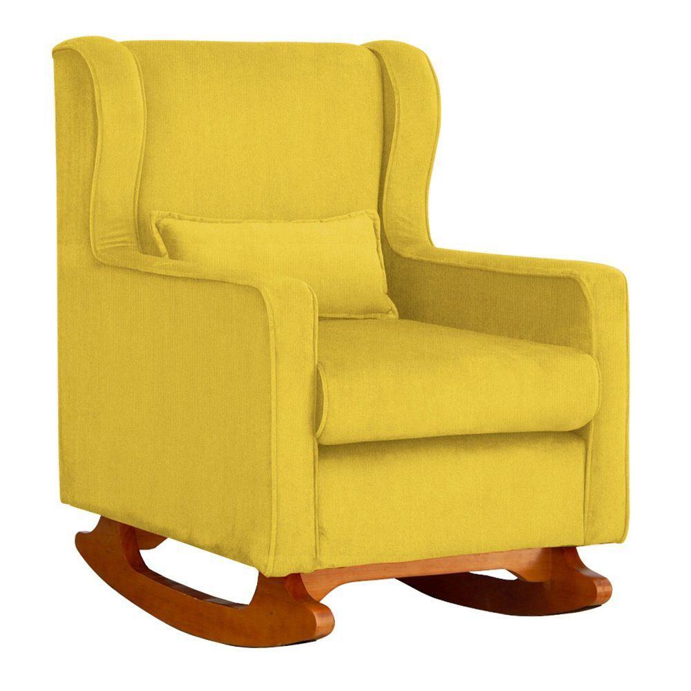 Poltrona De Amamentação Aconchego Balanço Tecido Suede V8 Decor Amarelo