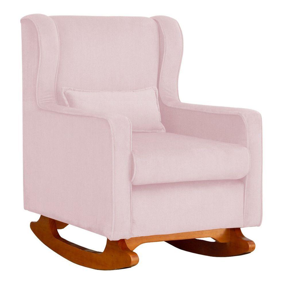 Poltrona De Amamentação Aconchego Balanço Tecido Suede V8 Decor Rosa Bebê