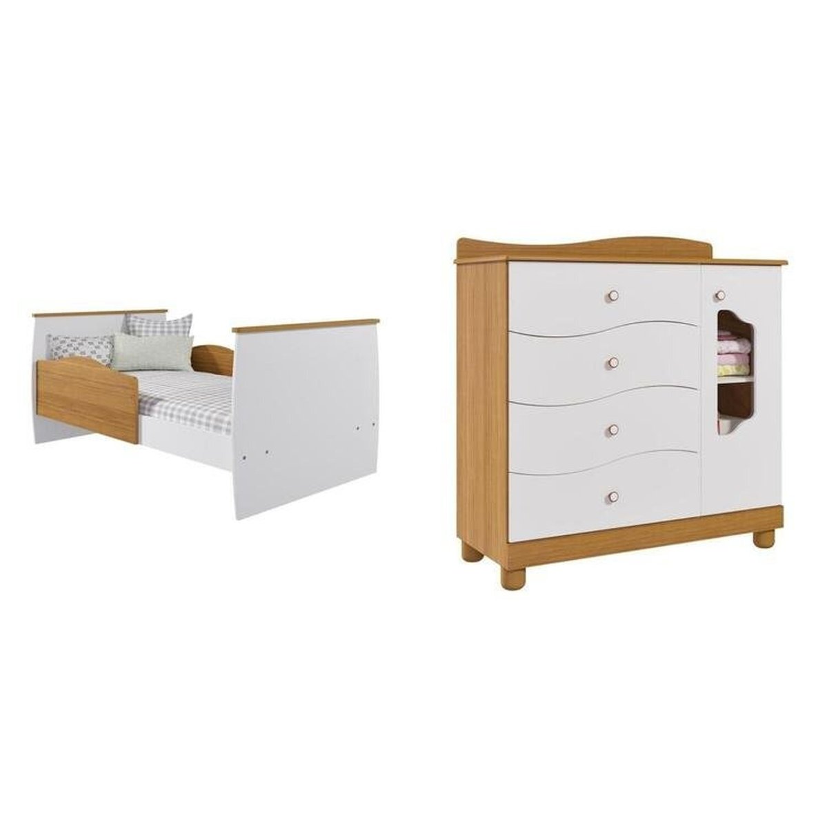 Quarto De Bebê Berço E Cômoda 4 Gavetas, Soninho Expresso Móveis Nature/branco