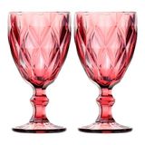 Jogo 2 Taças De Vidro Diamond Diamante Rosa Lilás 300ml Água Class Home