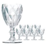 Jogo 8 Taças De Vidro Diamond Diamante Transparente 300ml Água Class Home