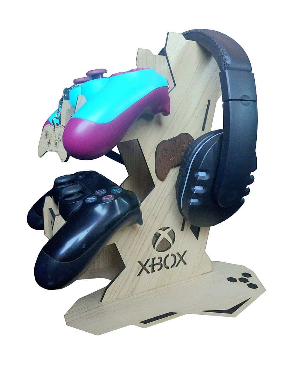 Base 2 Controles Headset Headphone Xbox One X + Chaveiro Mdf