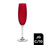 Jg 10 Taças Cristal Vermelho Carmim Champagne 220ml Bohemia