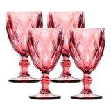 Jogo 4 Taças De Vidro Diamond Diamante Rosa Lilás 300ml Água Class Home