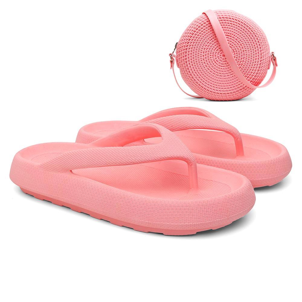 Chinelo Feminino Dedo Nuvem + Bolsa Quebek Tiracolo Kit Rosa 34/35