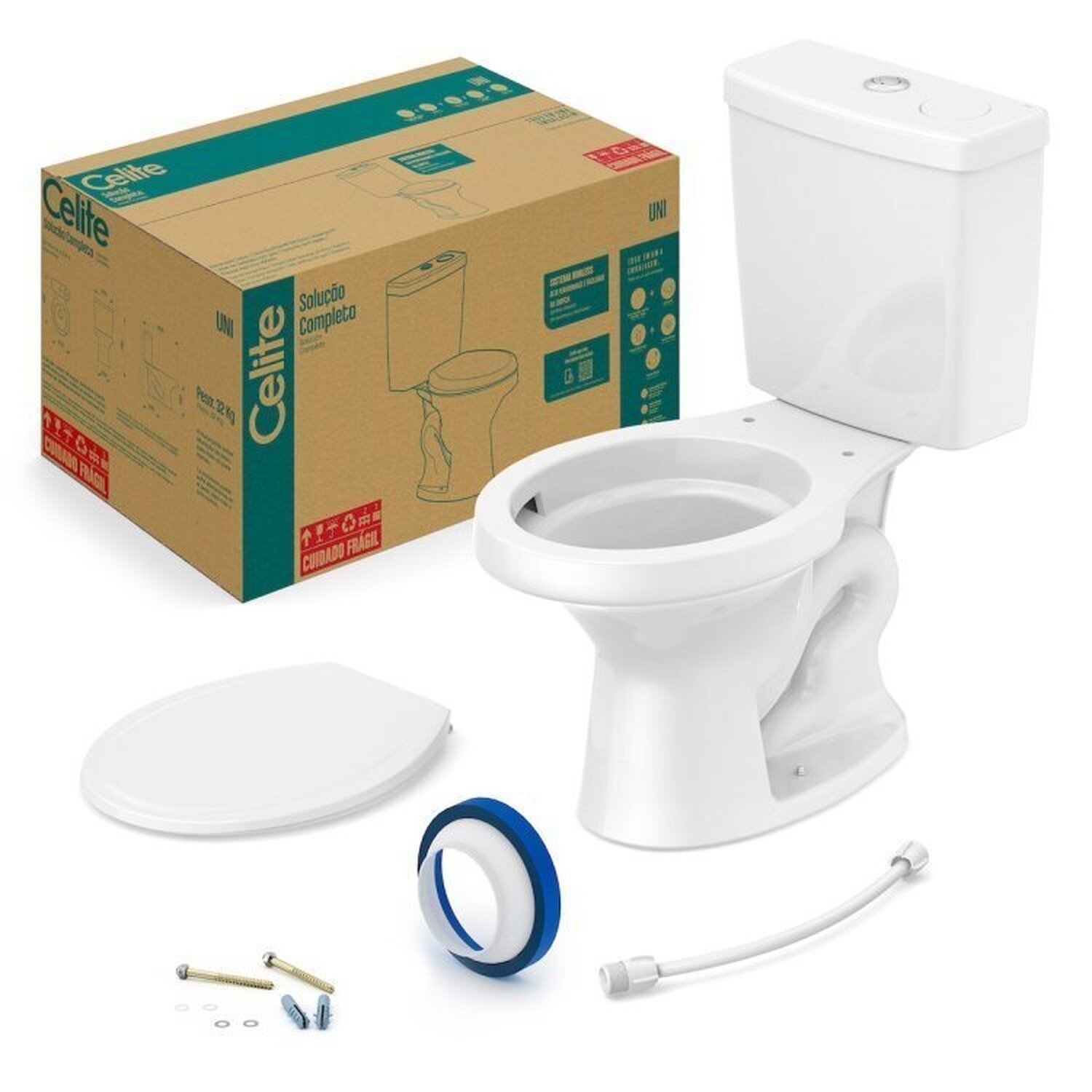 Kit 3 Vaso Sanitários Com Caixa Acoplada 6l Uni Celite Branco