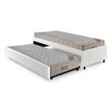 Bicama Box Solteiro Courino Linho Branco 88x188 Com Dois Colchões Airtech Molas Ensacadas Ortobom