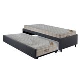 Bicama Box Solteiro Linho Cinza 88x188 Com Dois Colchões Airtech Molas Ensacadas Ortobom