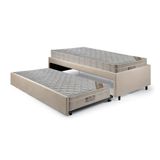 Bicama Box Solteiro Suede Bege 88x188 Com Dois Colchões Airtech Molas Ensacadas Ortobom