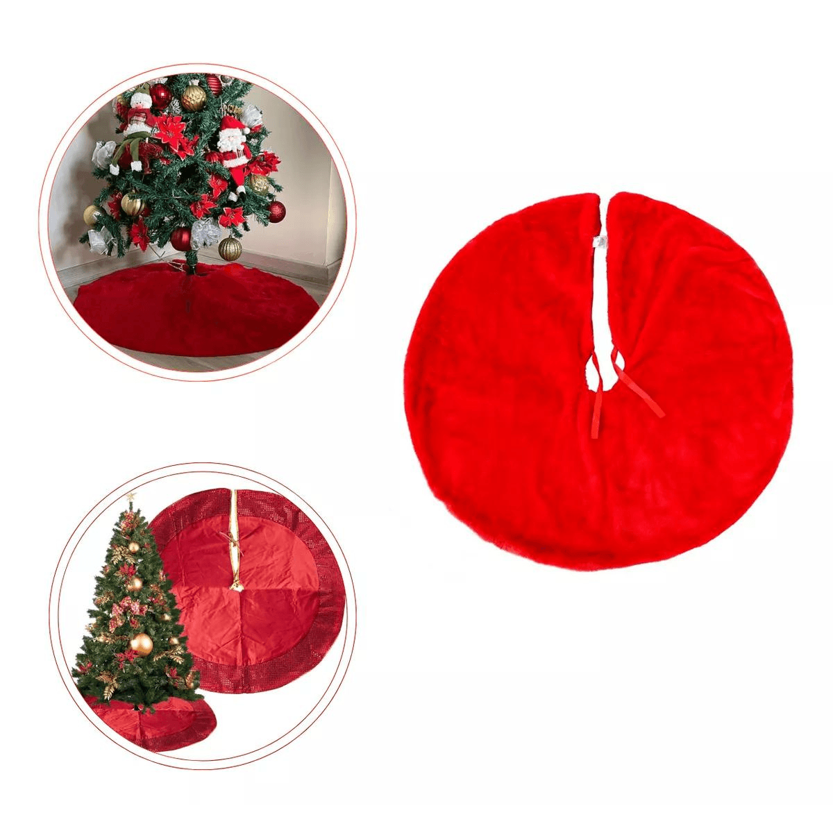 Saia Para Árvore De Natal Decorativa De Veludo Pelo Alto Vermelho 90cm Decoração Natalina