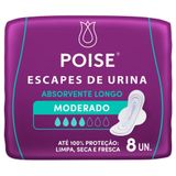 Absorvente Longo Poise Escapes De Urina Moderado Com 8 Unidades