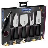 Jogo Para Queijos Tramontina Harmoniza Com Laminas Em Aço Inox E Cabos De Polipropileno Preto 5 Peças