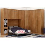 Quarto Casal Completo Rizon/linea 5 Peças (1 Armário Aéreo + 2 Guarda Roupas + 1 Canto Obliquo + 1 Complementos) Qcm110 Cumaru - Novo Horizonte