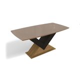 Mesa De Sala Jantar Amora C/tampo Madeirado C/ Vidro 90x170cm Freijo/preto Fosco/vidro Bronze - Kappesberg