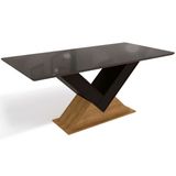 Mesa De Sala Jantar Amora C/tampo Madeirado C/ Vidro 90x180cm Freijo/preto Fosco/vidro Preto - Kappesberg