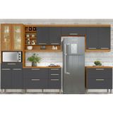 Cozinha Completa Burguesa Premium 6 Peças (3 Armários + 2 Balcões + 1 Paneleiro) C6p55 Freijo/grafite - Nesher