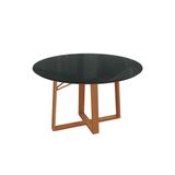 Mesa De Sala Jantar Elma Madeira Maciça C/tampo Madeirado C/ Vidro 105x105cm Carvalho/preto Fosco/vidro Preto - Kappesberg