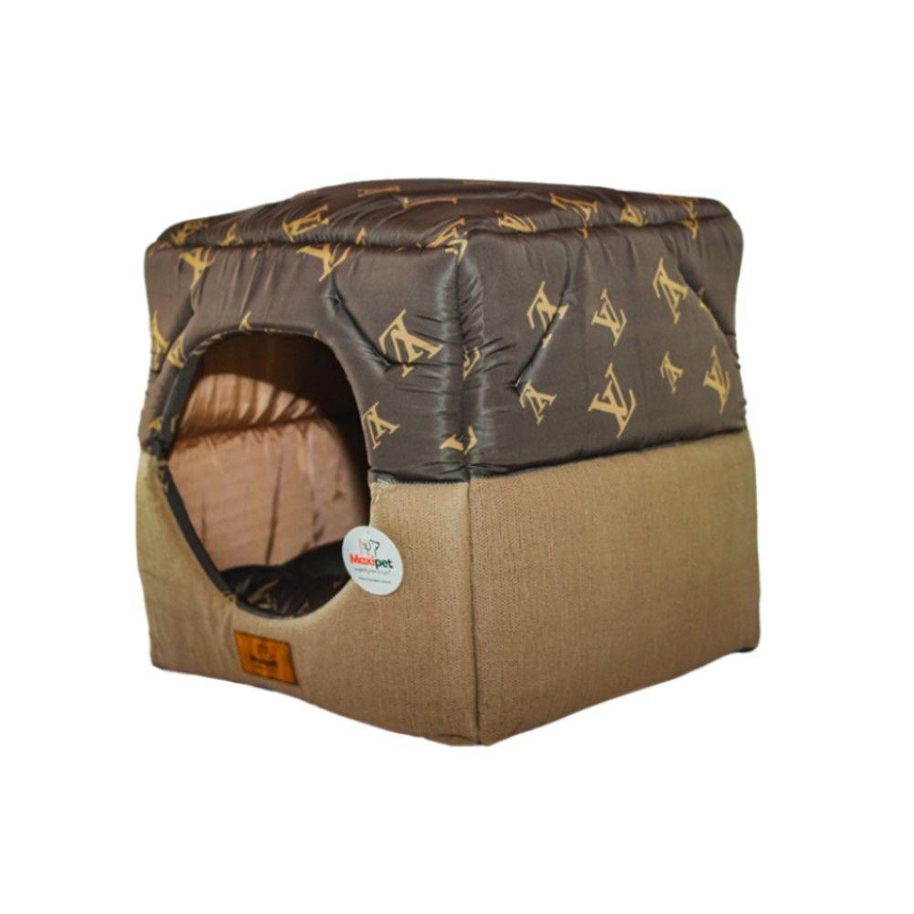 Cama Para Cachorro Toca Quadrada Em Corino + Poliéster Marrom Claro Lv Grande (gg) 55 X 55 X 55 Cm