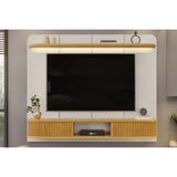 Painel Home P/tv Até 75 Polegadas Capri 100% Mdf C/ Led E Bancada 215x170cm Bali/cedro - Dj Móveis