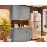 Kit De Cozinha Modulada 3 Peças Americana (1 Aéreo. 1 Balcão, 1 Complemento) Cinza - Henn