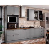 Kit De Cozinha Modulada 5 Peças Americana (1 Aéreo. 2 Balcões, 1 Paneleiro, 1 Complemento) Cinza - Henn