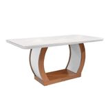 Mesa Para Cozinha Jade + Tampo Madeirado Vidro Curvo 180x90cm Imbuia/off White - Rufato