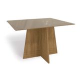 Mesa Para Cozinha Lótus + Tampo Madeirado Vidro 160x90cm Freijó/bronze - Kappesberg