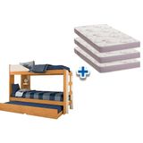 Colchão Physical Ortobom (3un) + Beliche Indy C/ Auxiliar Cinamomo/off White
