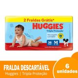 Fralda Descartável Huggies Tripla Proteção Mega Tamanho M - 6 Pacotes Com 36 Fraldas - Total 216 Tiras| Leve 2 Tiras Grátis