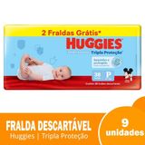 Fralda Descartável Huggies Tripla Proteção Mega Tamanho P - 9 Pacotes Com 38 Fraldas - Total 342 Tiras| Leve 2 Tiras Grátis