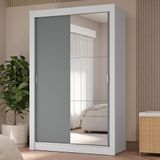 Guarda-roupa Solteiro 2 Portas De Correr Com Espelho 4 Gavetas Branco/cinza Vivare Plus Madesa Branco/cinza