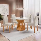 Conjunto Mesa Barcelona 100cmx100cm 4 Cadeiras Espanha Tampo Slim Plus Quadrado Vidro Yescasa Cinamomo/off White/gelo