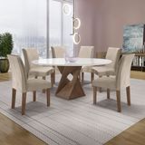 Conjunto Mesa Barcelona 120cmx120cm 6 Cadeiras Espanha Tampo Plus Redondo Vidro Yescasa Chocolate/off White/bege