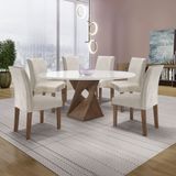 Conjunto Mesa Barcelona 120cmx120cm 6 Cadeiras Espanha Tampo Plus Redondo Vidro Yescasa Chocolate/off White/gelo