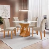 Conjunto Mesa Barcelona 100cmx100cm 4 Cadeiras Espanha Tampo Slim Plus Quadrado Vidro Yescasa Cinamomo/off White/bege Claro