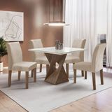 Conjunto Mesa Barcelona 100cmx100cm 4 Cadeiras Espanha Tampo Slim Plus Quadrado Vidro Yescasa Chocolate/off White/bege Claro