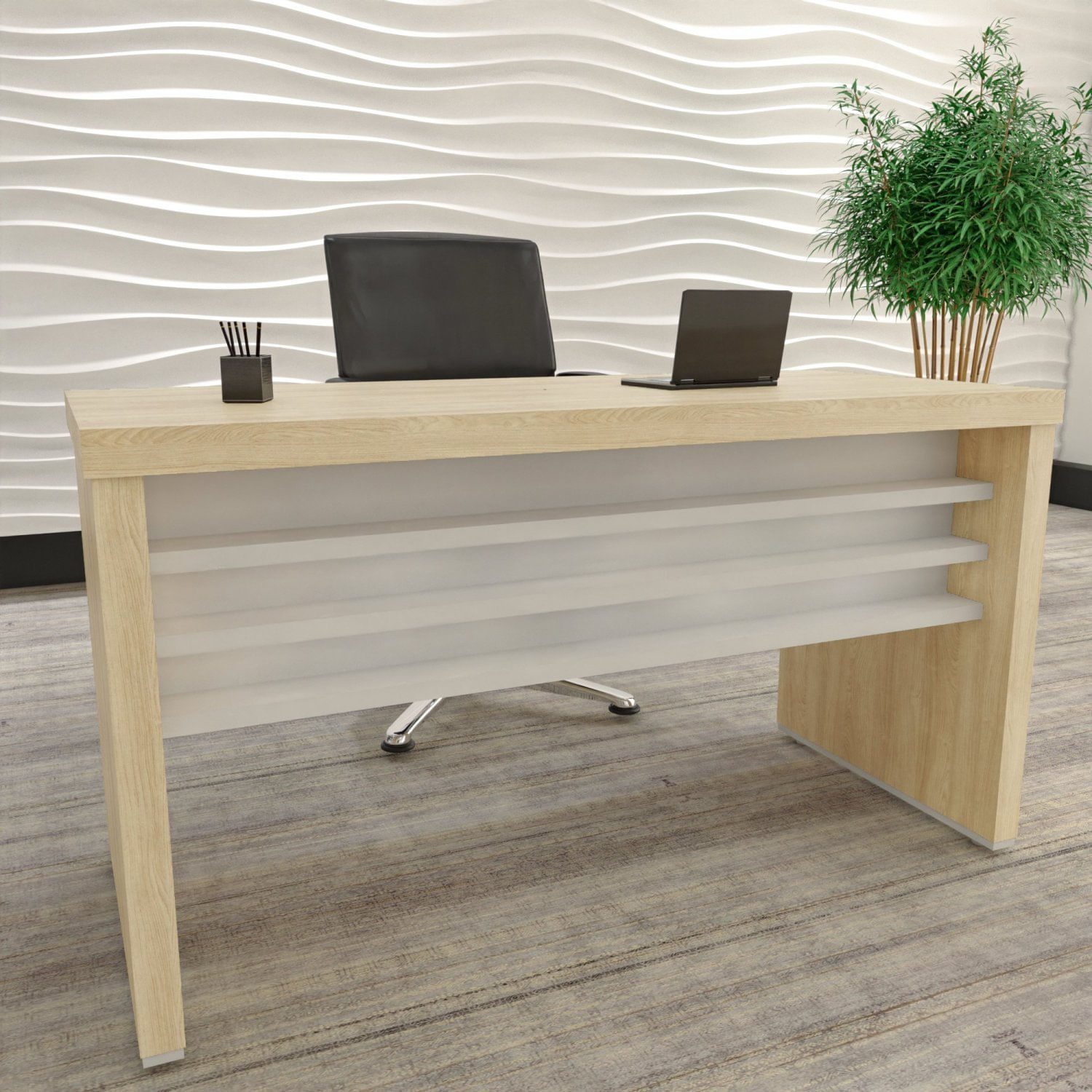 Mesa Para Escritório 135cm Tamburato Elegante Executiva Marrom Artany Carvalho/branco