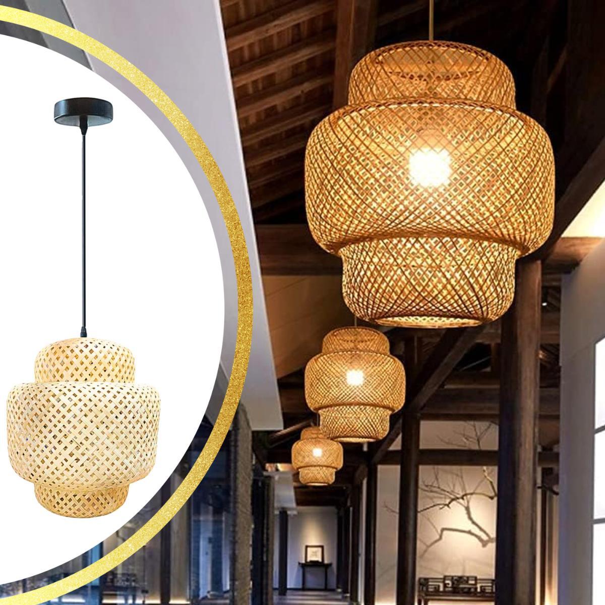 Luminária Pendente 30cm Lustre Teto Bambu Natural Gimpo