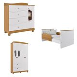 Quarto De Bebê Berço, Cômoda 4 Gavetas, Guarda-roupa 4 Portas 3 Gavetas Soninho Espresso Móveis Nature/branco