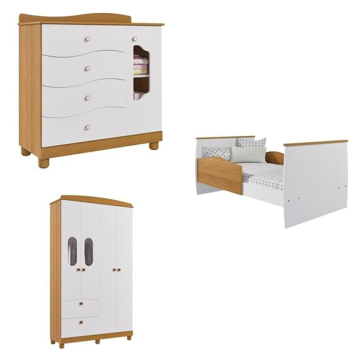 Quarto De Bebê Berço, Cômoda 4 Gavetas, Guarda-roupa 4 Portas 3 Gavetas Soninho Espresso Móveis Nature/branco