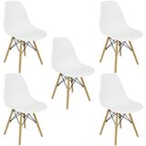 Kit 5 Cadeiras Charles Eames Eiffel Wood Design Branca Branco