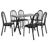 Conjunto Sala De Jantar Mesa Deise Com 6 Cadeiras 1,40m Granito Preto Craquelado-floral Craqu Dark