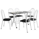 Conjunto Sala De Jantar Mesa Deise Com 6 Cadeiras Diva 1,40m Granito Branco-preto Artefamol Branco