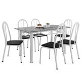 Conjunto Sala De Jantar Mesa Sara Com 6 Cadeiras Diva 1,40m Granito Branco-preto Artefamol Branco