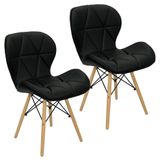 Kit 2 Cadeiras Charles Eames Eiffel Slim Wood Estofada - Preta